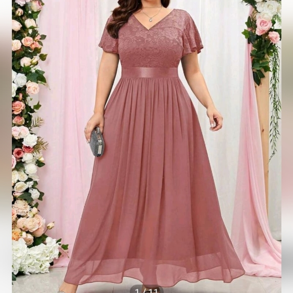SHEIN | Dresses | Miusol Plus Contrast Lace Butterfly Sleeve Chiffon ...